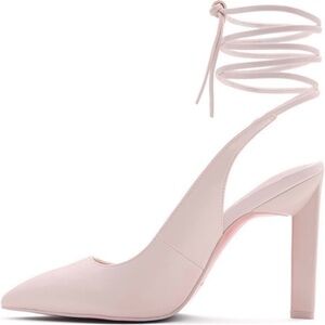 Call It Spring Blush Pink Patent 4" Triangle Block Heel Lace-Up Ankle Straps